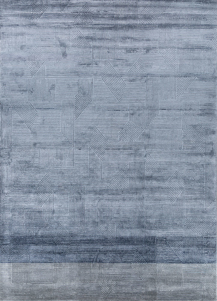 blue blue wool and bamboo silk hand knotted Rug