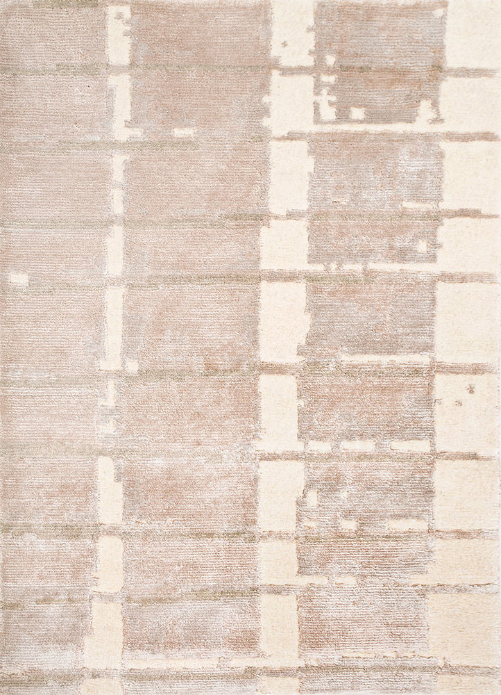 manifest beige and brown wool and bamboo silk hand knotted Rug