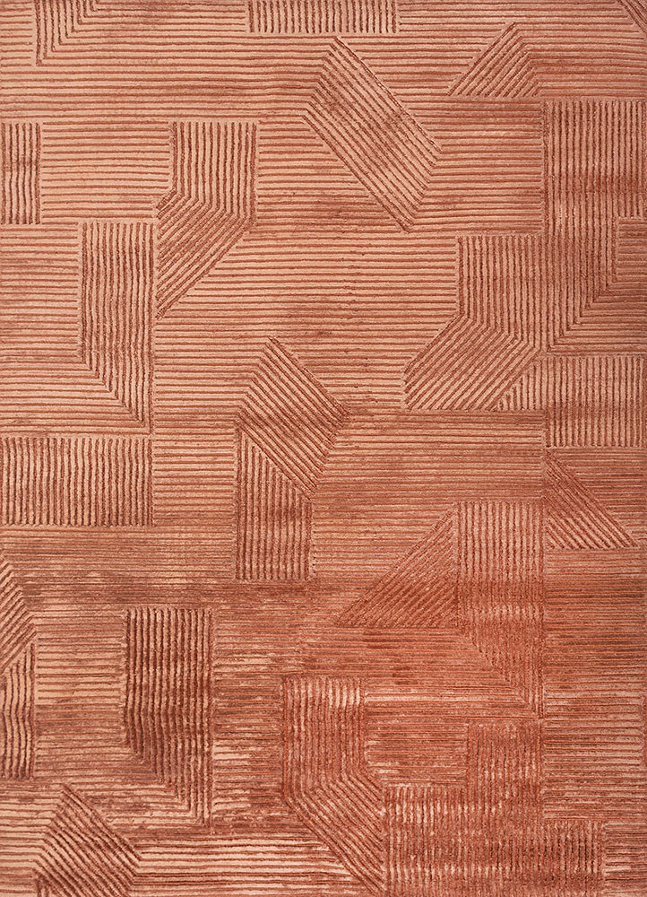 red and orange red and orange wool and bamboo silk hand knotted Rug