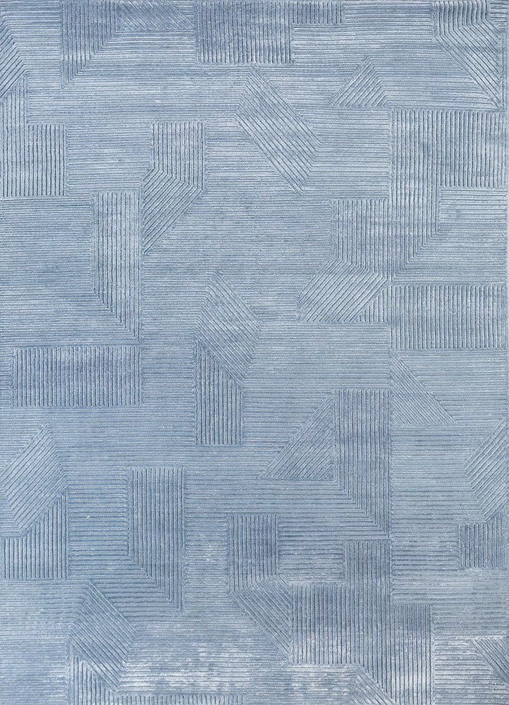 azalea blue wool and bamboo silk hand knotted Rug - HeadShot
