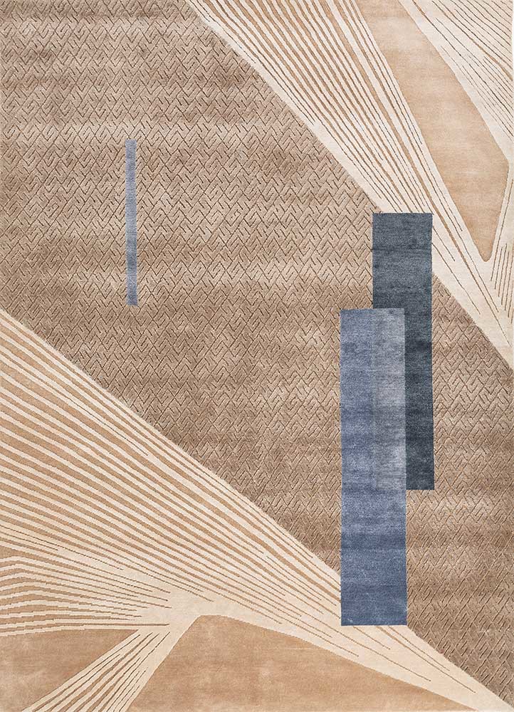 azalea beige and brown wool and bamboo silk hand knotted Rug - HeadShot