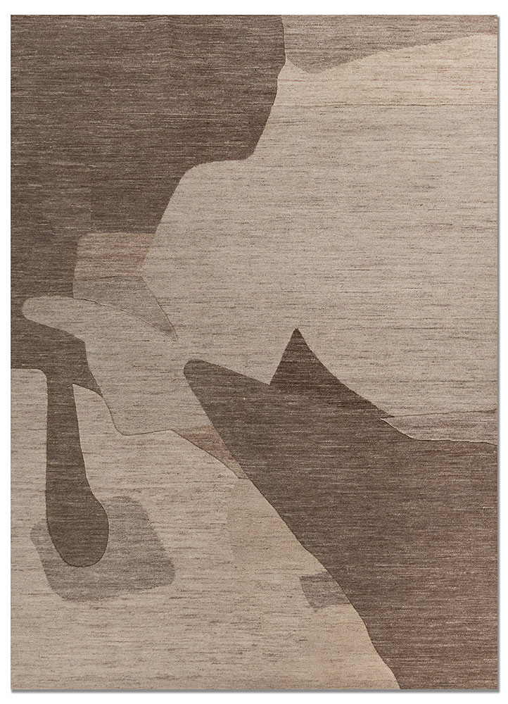 aprezo beige and brown wool hand knotted Rug - HeadShot