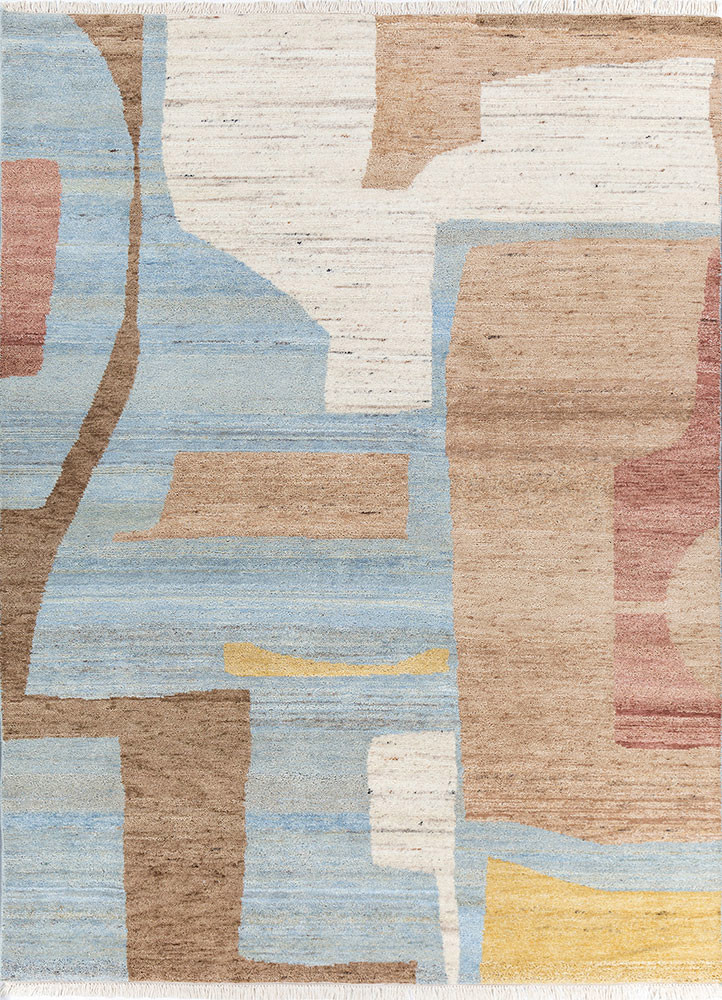 blue blue wool hand knotted Rug
