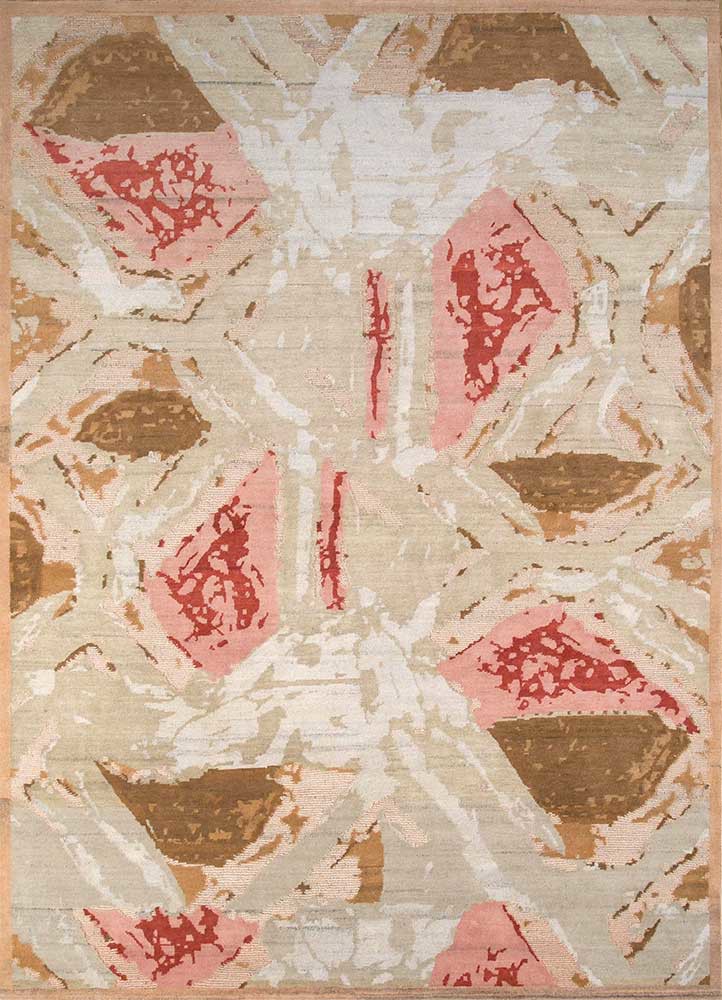sthir beige and brown wool hand knotted Rug