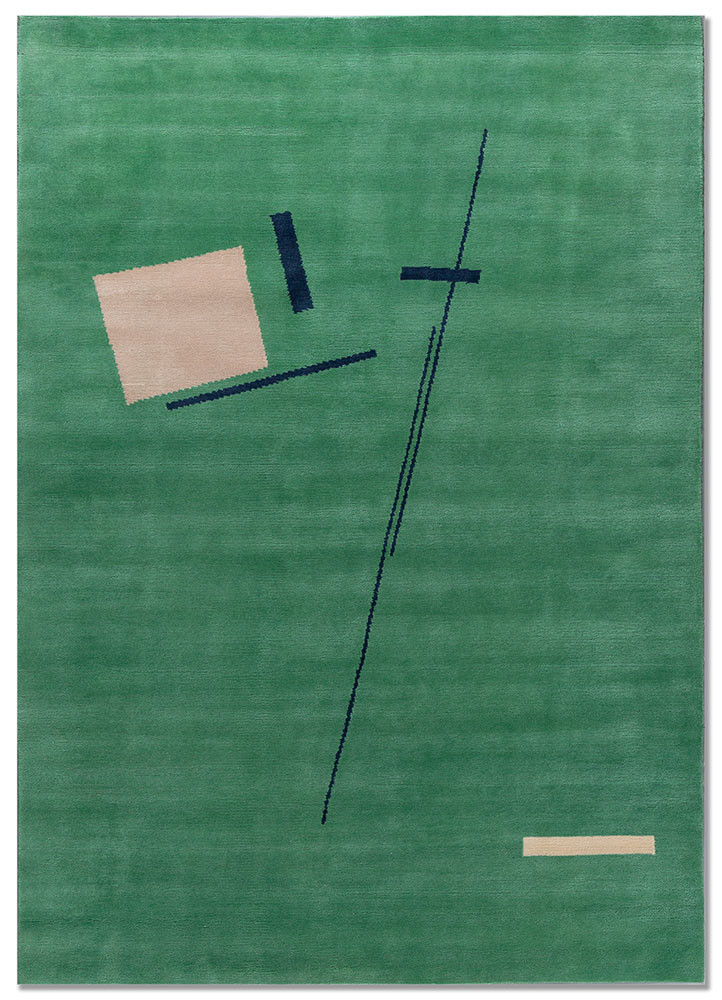 sthir green wool hand knotted Rug