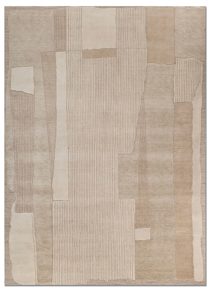 aprezo ivory wool and silk hand knotted Rug - HeadShot