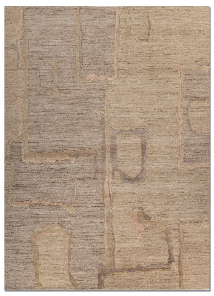 aprezo beige and brown wool and silk hand knotted Rug - HeadShot
