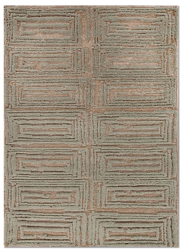  beige and brown acrylic hand knotted Rug