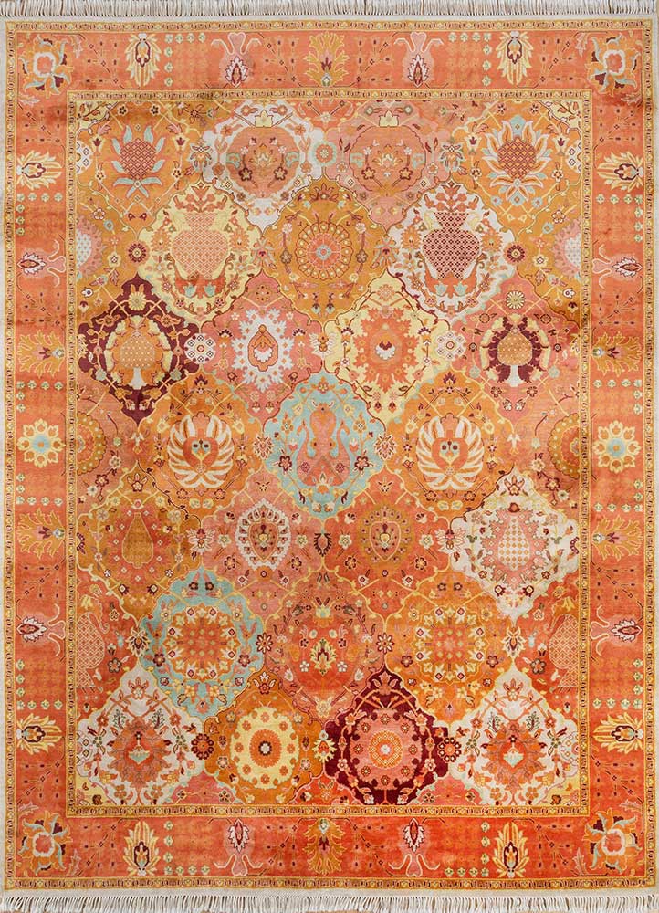 red and orange red and orange silk hand knotted Rug