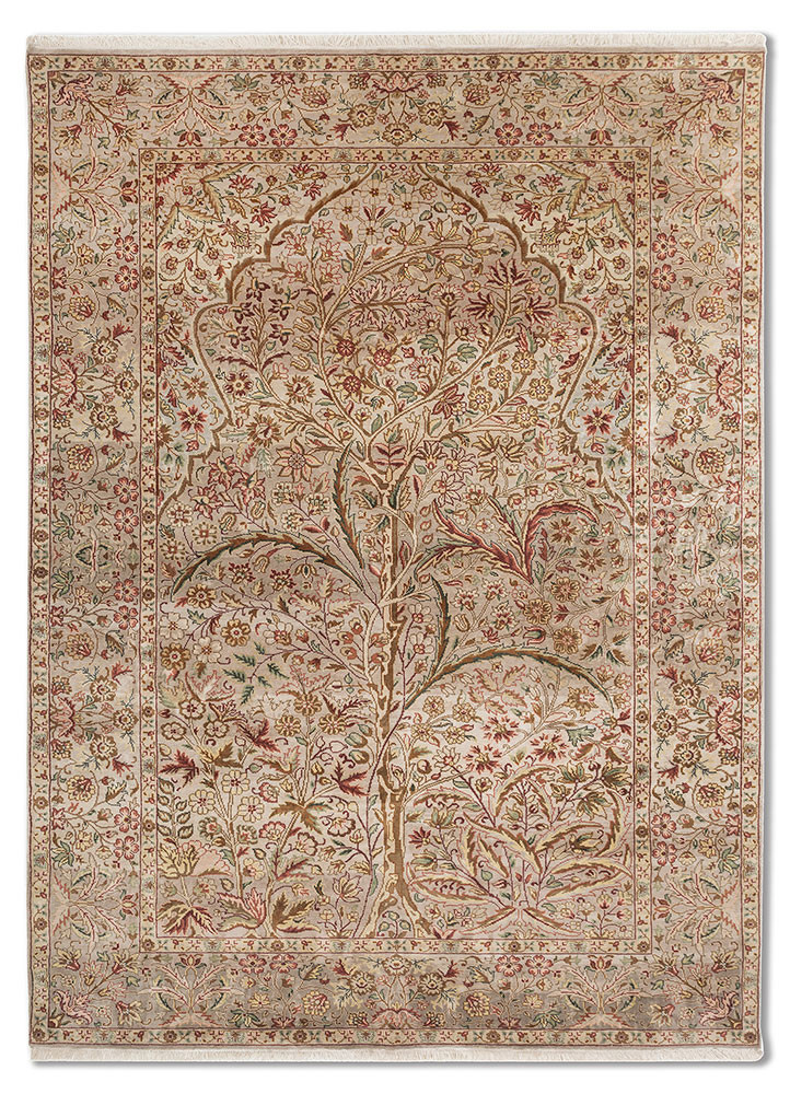 gulmarg beige and brown silk hand knotted Rug - HeadShot