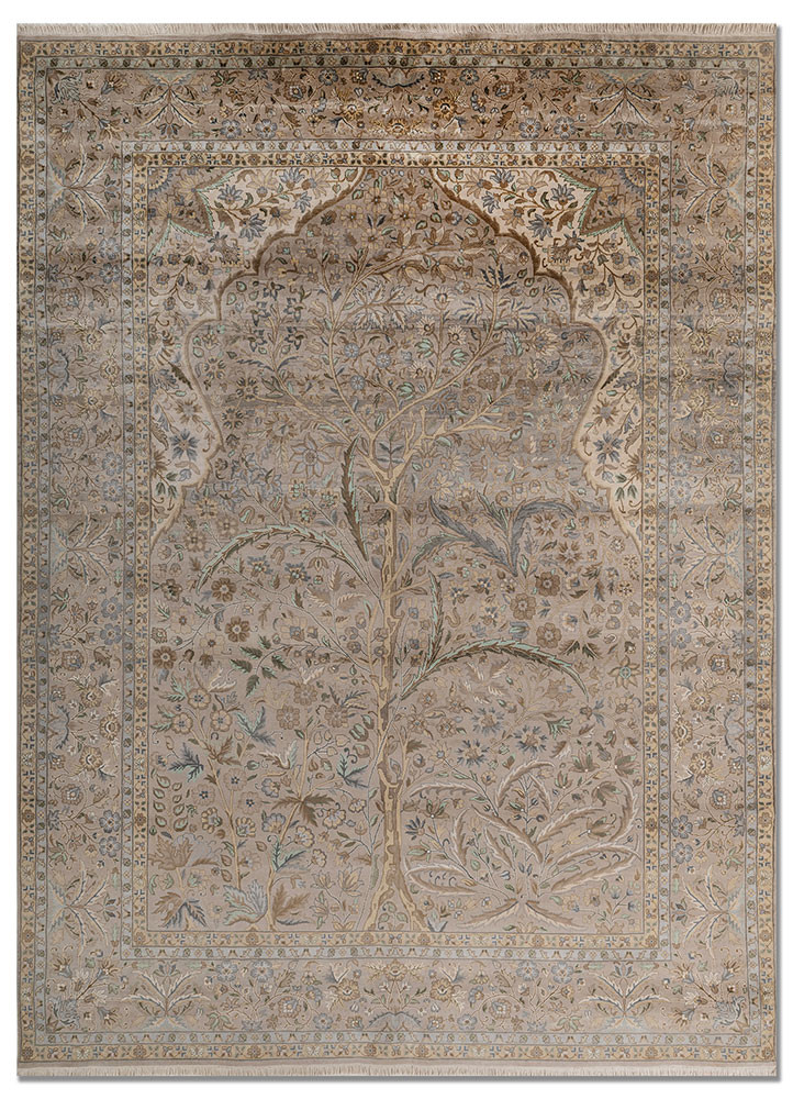 gulmarg beige and brown silk hand knotted Rug - HeadShot