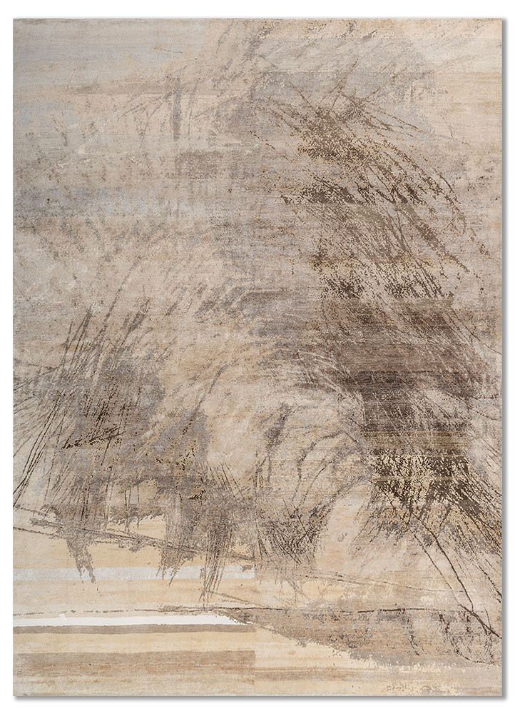 gulmarg ivory silk hand knotted Rug - HeadShot