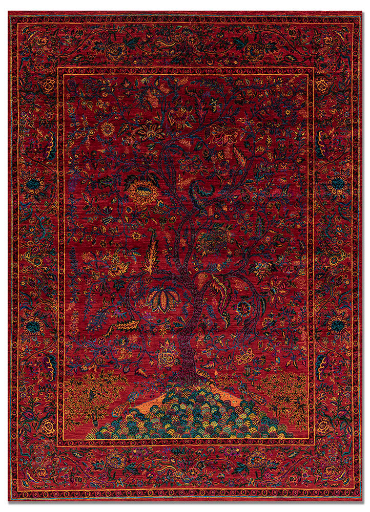 gulmarg red and orange silk hand knotted Rug - HeadShot gulmarg red and orange silk hand knotted Rug - HeadShot