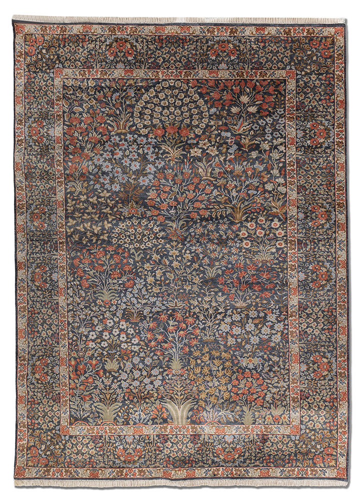 aprezo blue silk hand knotted Rug - HeadShot