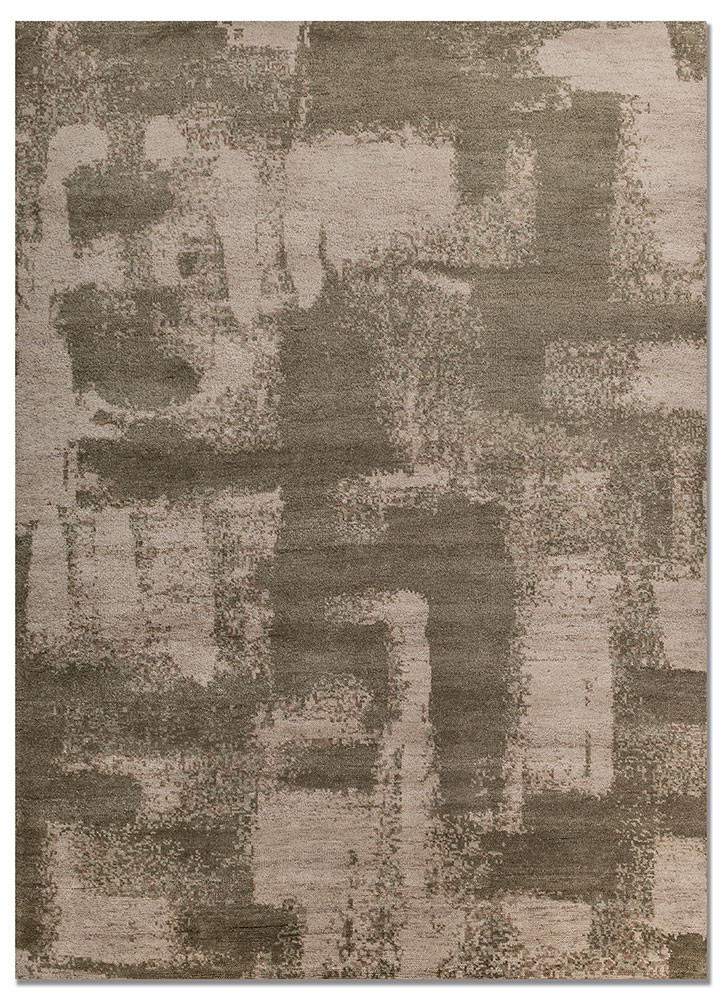 entropy green wool and bamboo silk hand knotted Rug - HeadShot