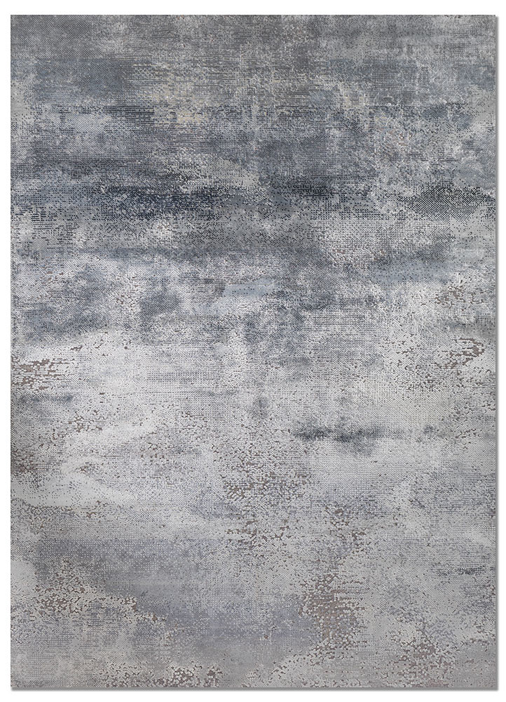  blue wool and bamboo silk hand knotted Rug