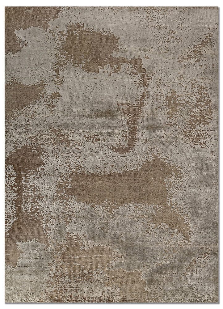 beige and brown beige and brown wool and bamboo silk hand knotted Rug