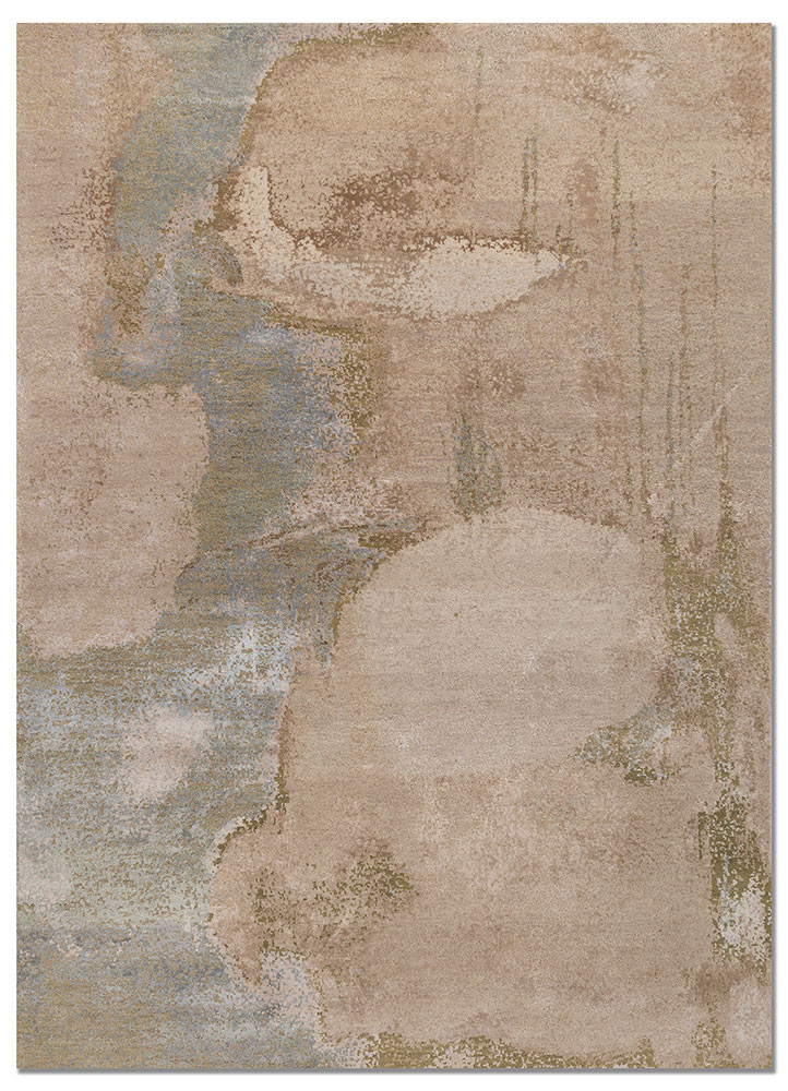  beige and brown wool and bamboo silk hand knotted Rug