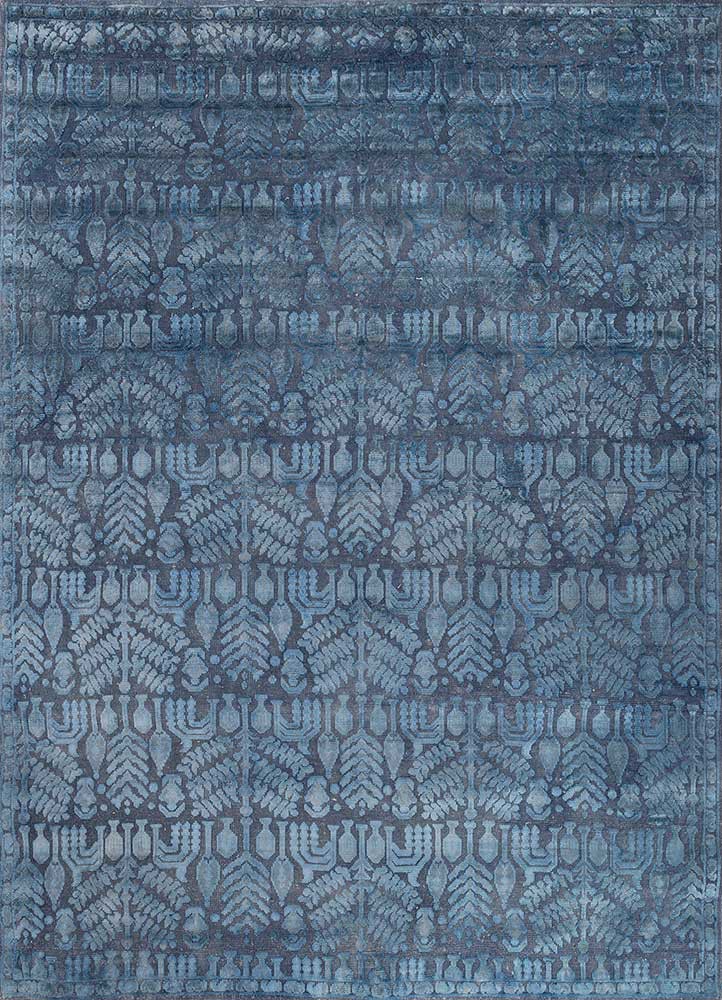 far east blue wool and bamboo silk hand knotted Rug - HeadShot far east blue wool and bamboo silk hand knotted Rug - HeadShot