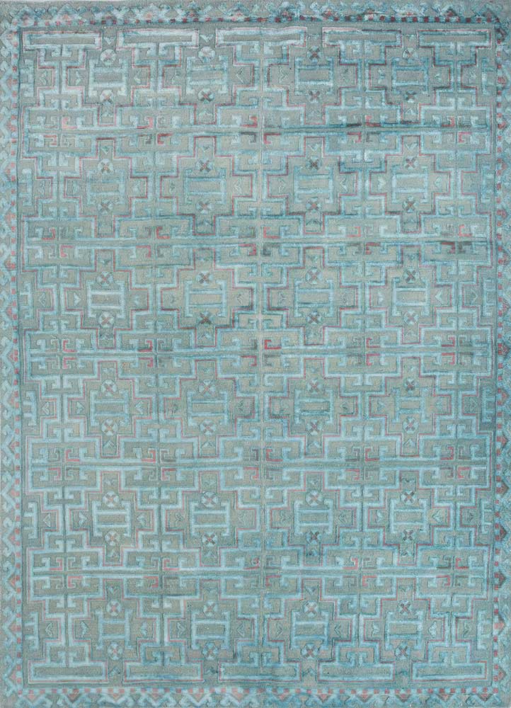 erbe blue wool and bamboo silk hand knotted Rug - HeadShot