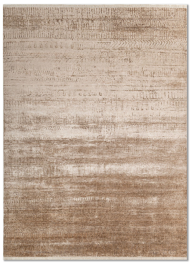 entropy beige and brown wool and bamboo silk hand knotted Rug - HeadShot