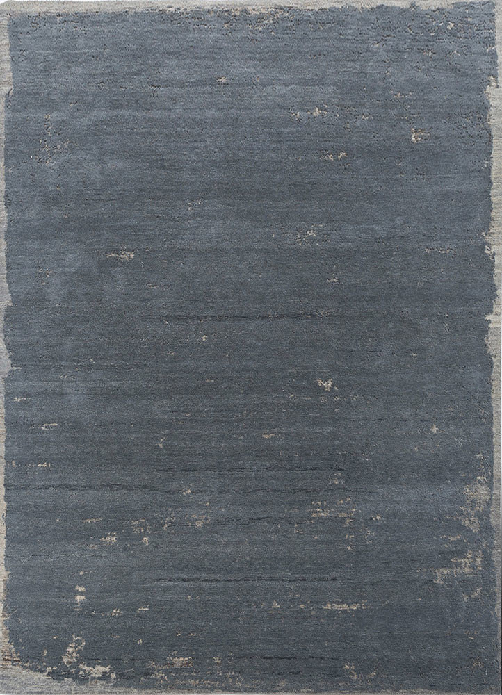 urban pause by kavi blue wool and bamboo silk hand knotted Rug - HeadShot