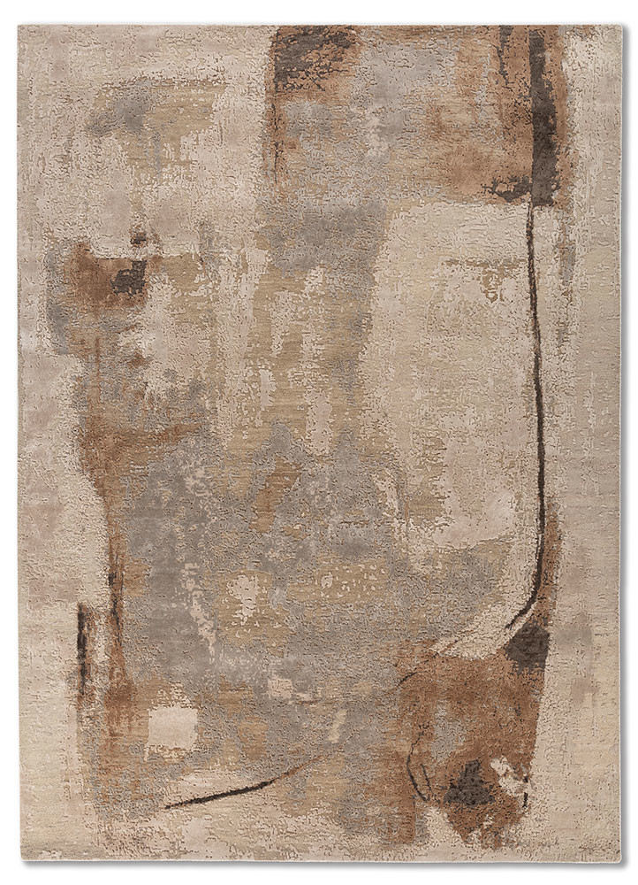 aprezo beige and brown wool and bamboo silk hand knotted Rug - HeadShot aprezo beige and brown wool and bamboo silk hand knotted Rug - HeadShot