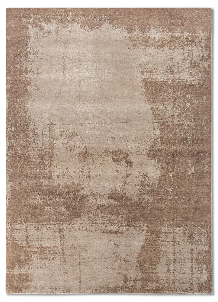 entropy beige and brown wool and bamboo silk hand knotted Rug - HeadShot
