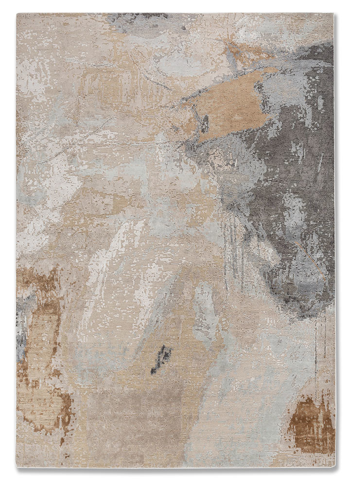 entropy beige and brown wool and bamboo silk hand knotted Rug - HeadShot entropy beige and brown wool and bamboo silk hand knotted Rug - HeadShot