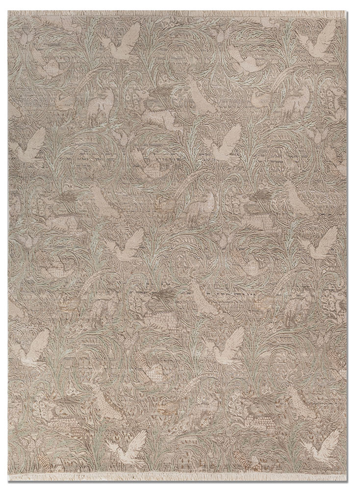 aprezo ivory wool and bamboo silk hand knotted Rug - HeadShot