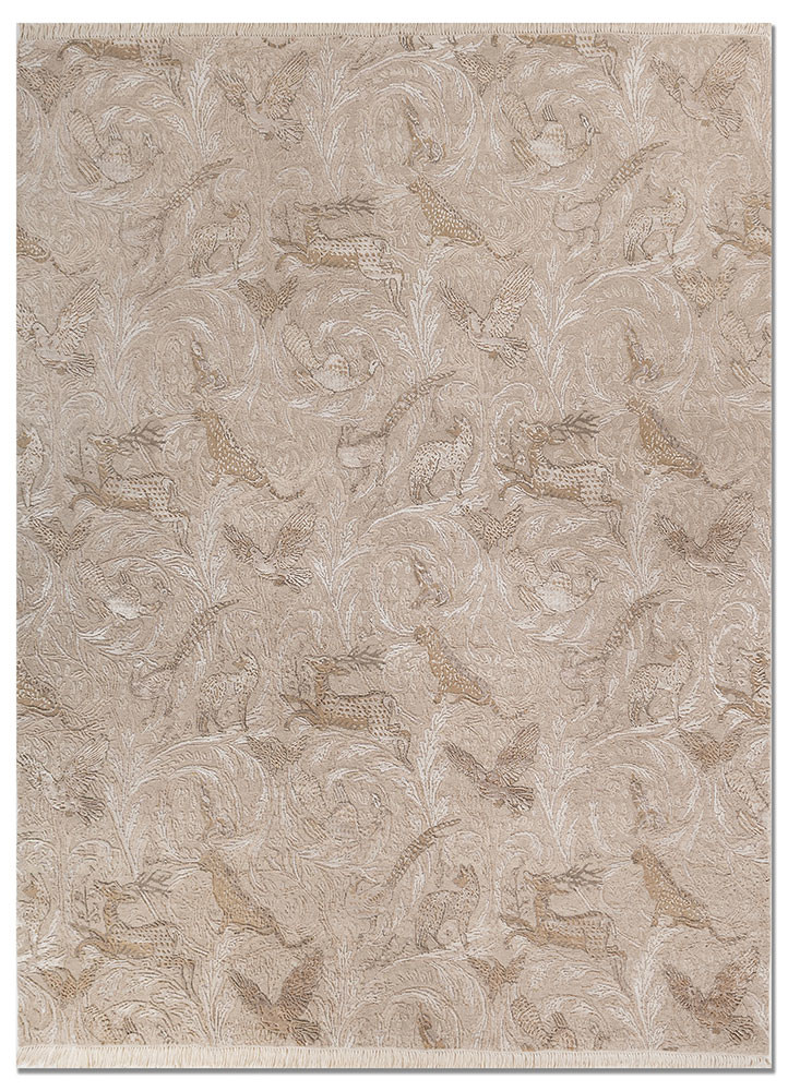 aprezo ivory wool and bamboo silk hand knotted Rug - HeadShot
