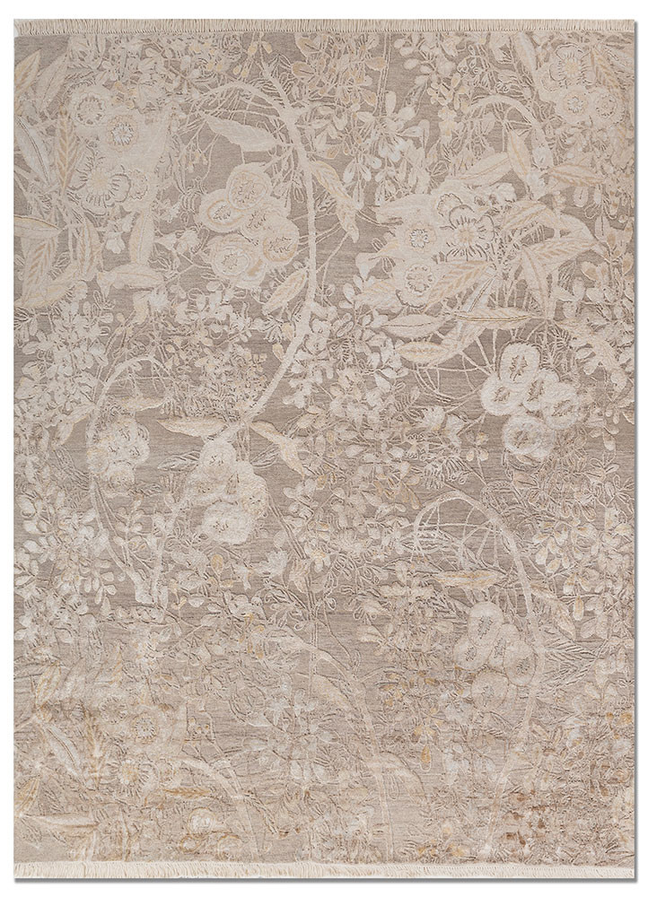 pansy ivory wool and bamboo silk hand knotted Rug - HeadShot