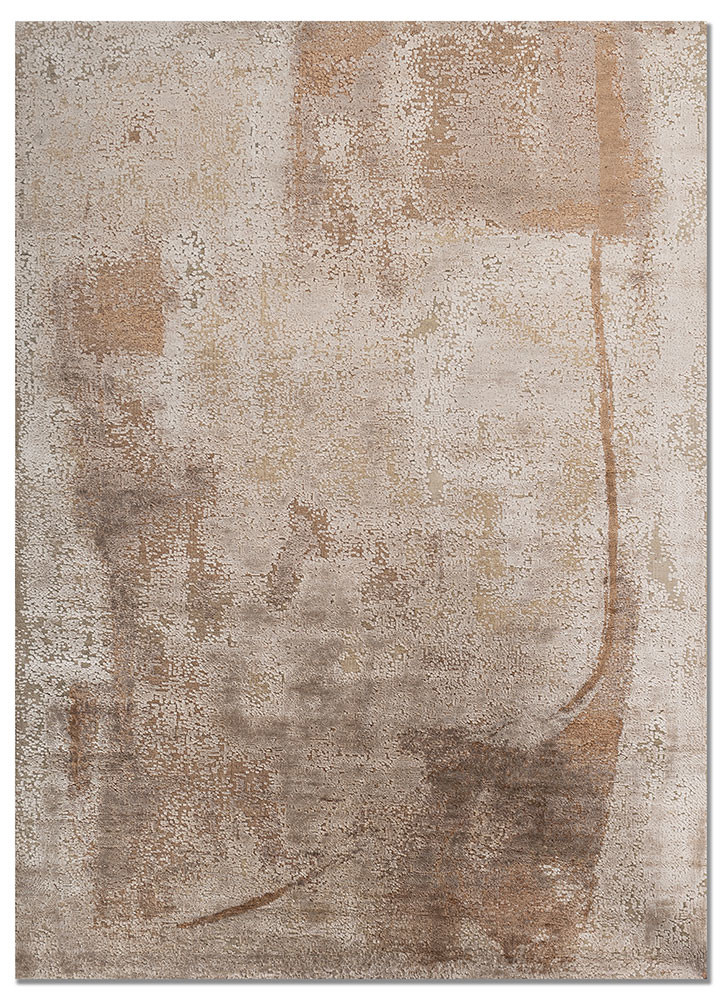 beige and brown beige and brown wool and bamboo silk hand knotted Rug