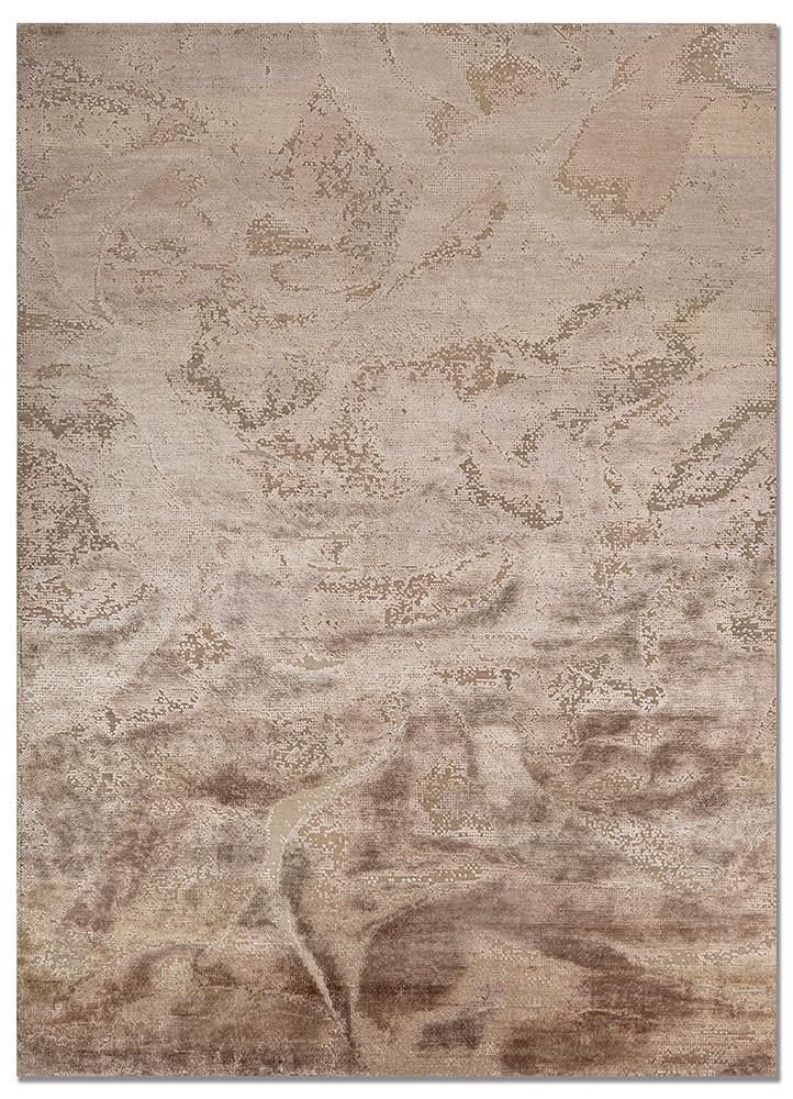  ivory wool and bamboo silk hand knotted Rug
