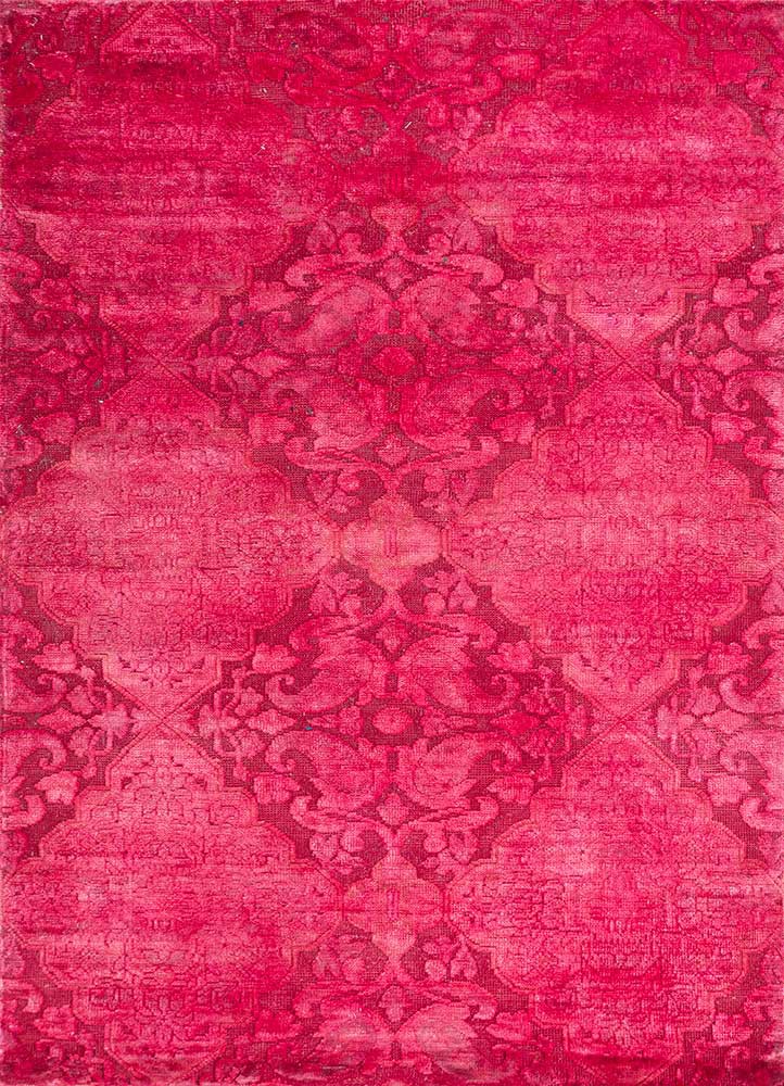  pink and purple wool and bamboo silk hand knotted Rug