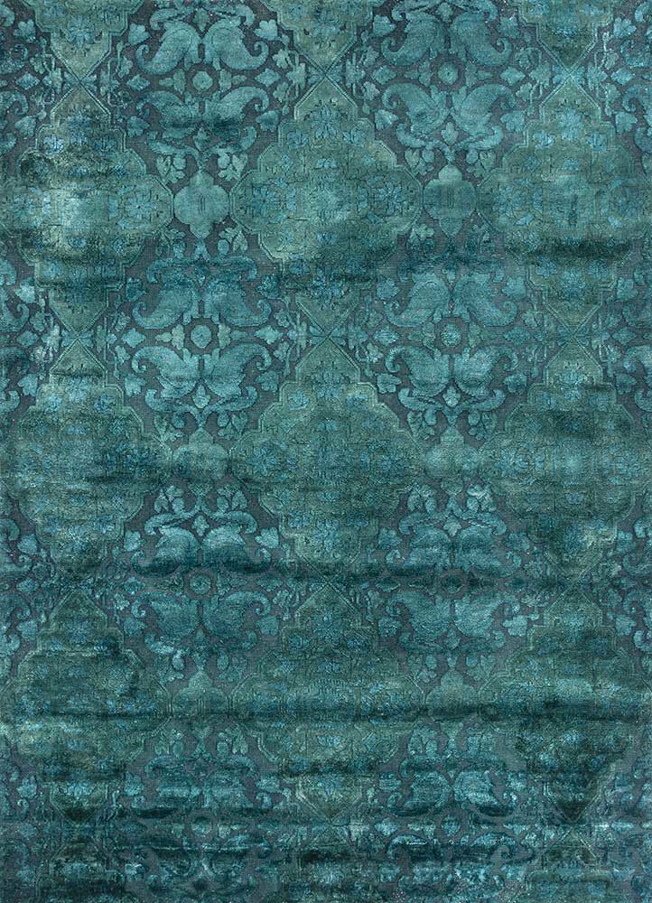  blue wool and bamboo silk hand knotted Rug