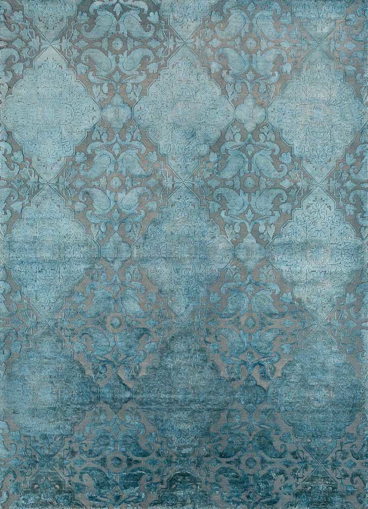 lacuna blue wool and bamboo silk hand knotted Rug - HeadShot