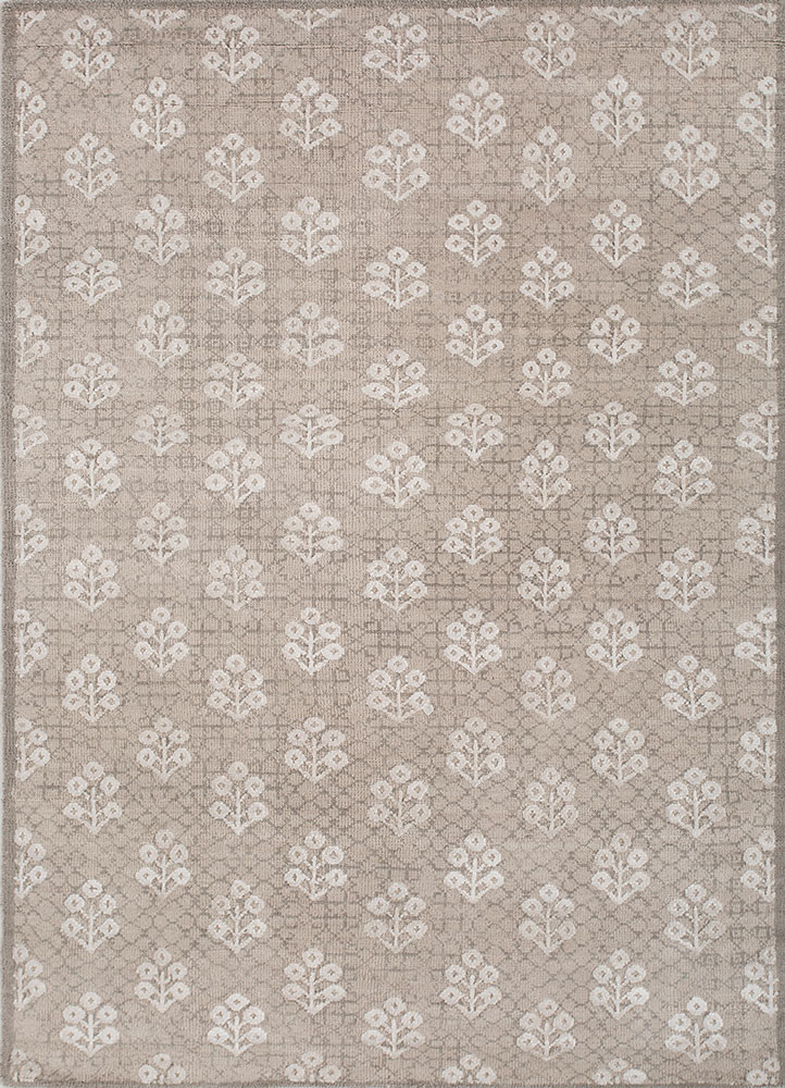 inde rose ivory wool and bamboo silk hand knotted Rug - HeadShot