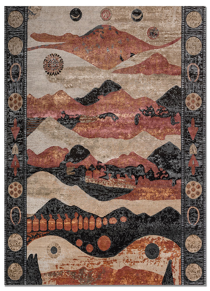 aprezo beige and brown viscose hand knotted Rug - HeadShot aprezo beige and brown viscose hand knotted Rug - HeadShot