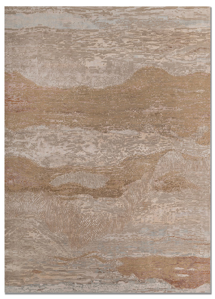 whispers of the desert beige and brown wool and bamboo silk hand knotted Rug - HeadShot