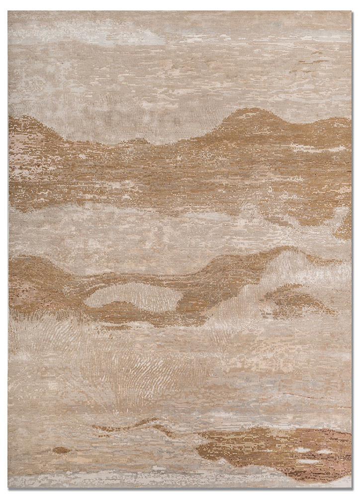aprezo beige and brown viscose hand knotted Rug - HeadShot aprezo beige and brown viscose hand knotted Rug - HeadShot