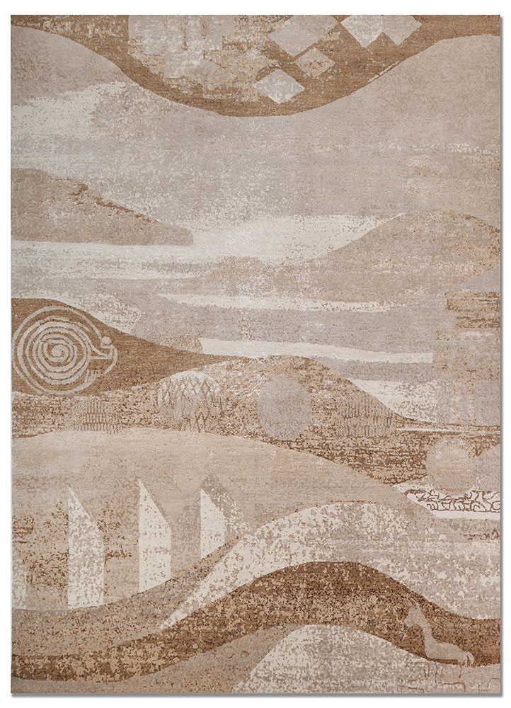 aprezo beige and brown viscose hand knotted Rug - HeadShot aprezo beige and brown viscose hand knotted Rug - HeadShot