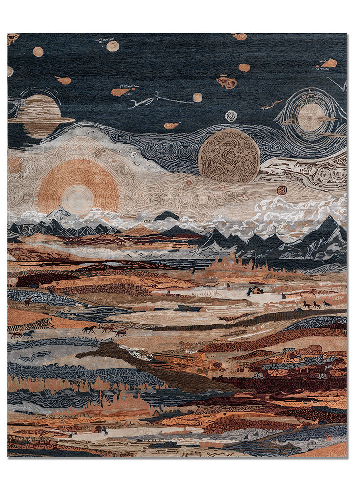 whispers of the desert blue wool and bamboo silk hand knotted Rug - HeadShot