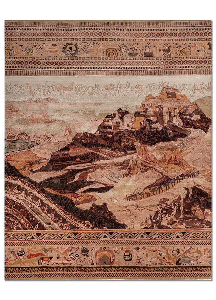 whispers of the desert red and orange wool and bamboo silk hand knotted Rug - HeadShot