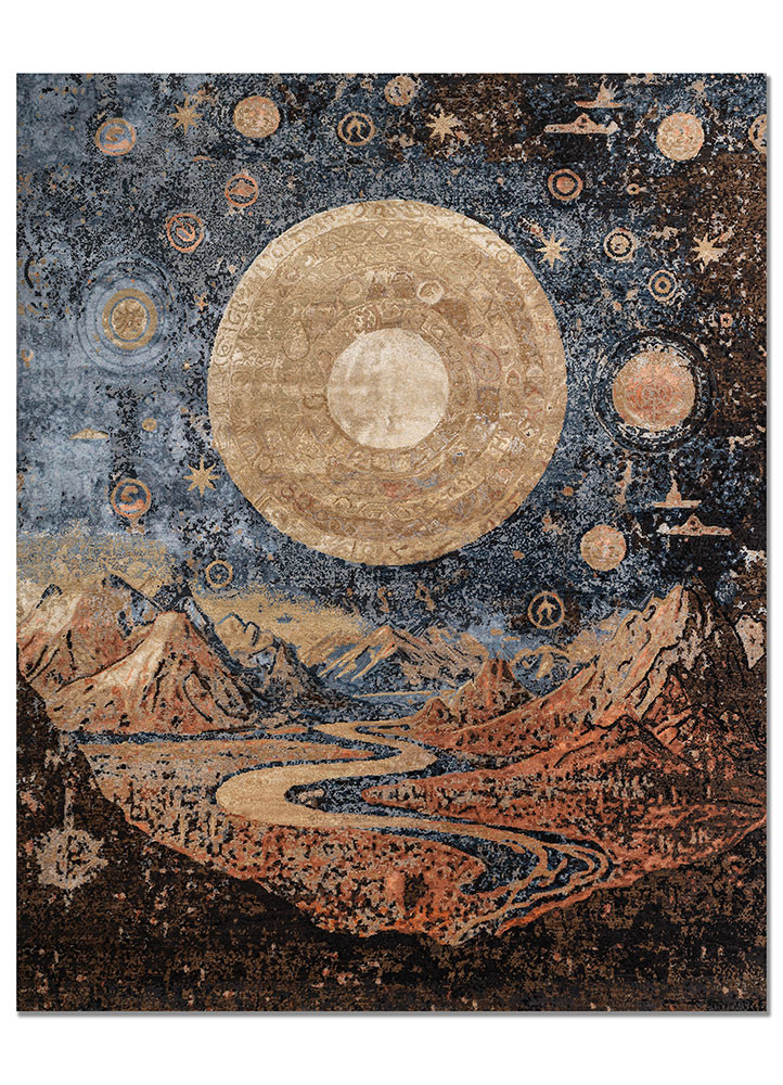 whispers of the desert blue wool and bamboo silk hand knotted Rug - HeadShot