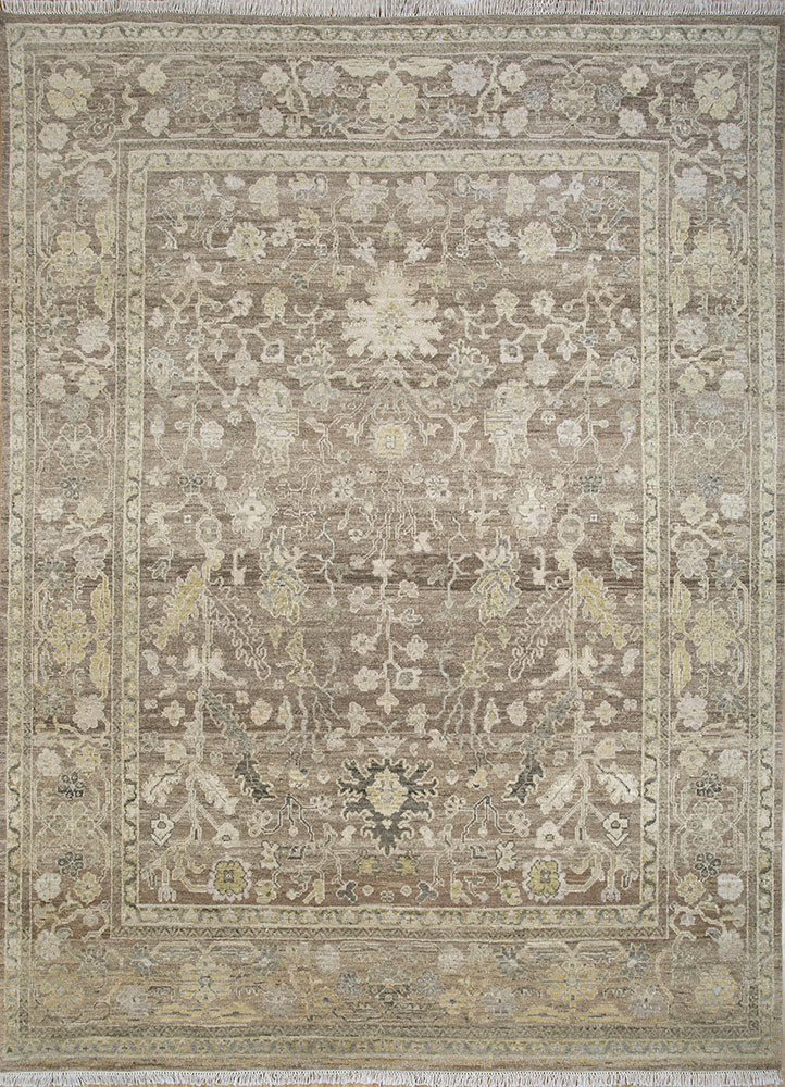  beige and brown wool hand knotted Rug