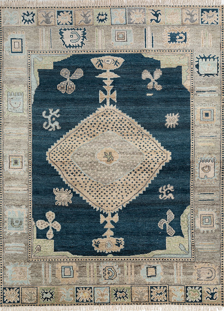 thyme blue wool hand knotted Rug - HeadShot thyme blue wool hand knotted Rug - HeadShot