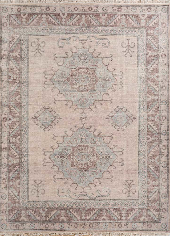  beige and brown wool hand knotted Rug