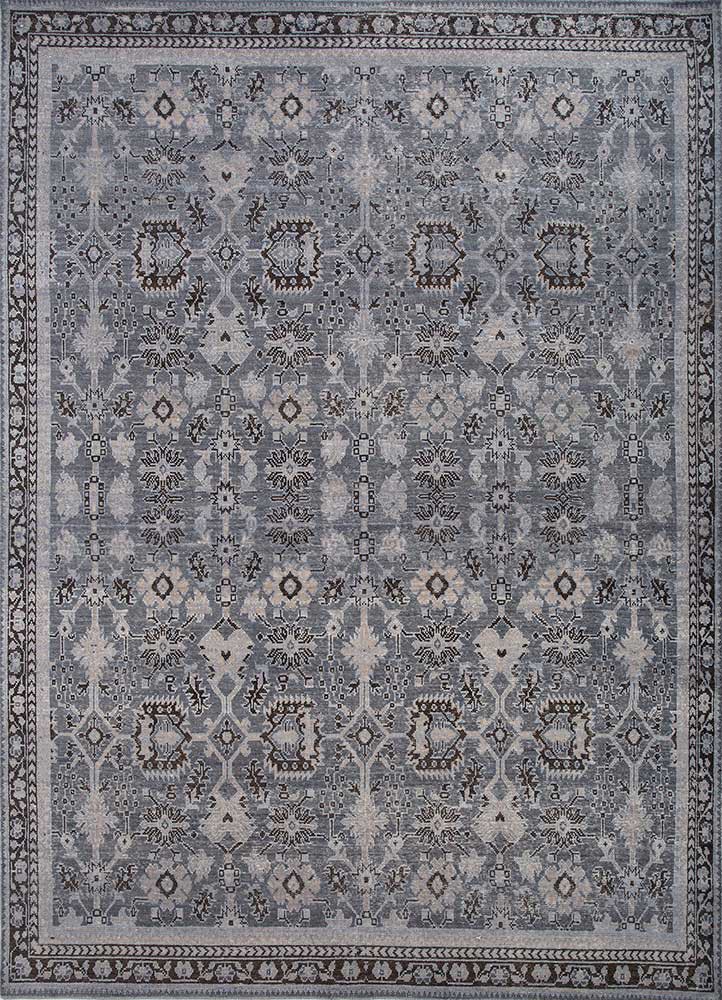 blue blue wool hand knotted Rug