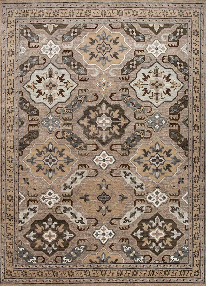  beige and brown wool hand knotted Rug